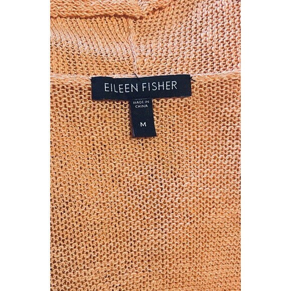 EILEEN FISHER coral orange linen blend open front cardigan Sz M - Picture 7 of 9